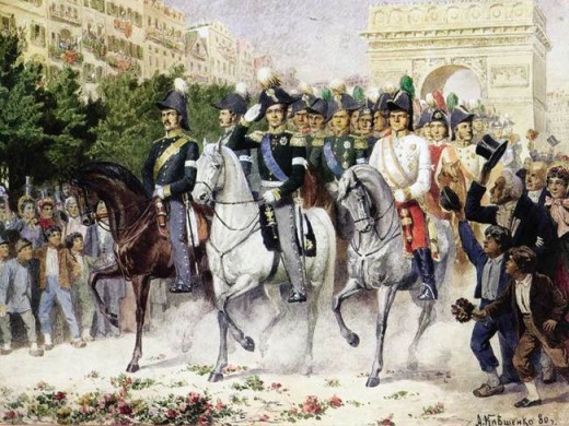 Император Александр во главе русских войск весной 1814 г. вступил в Париж.